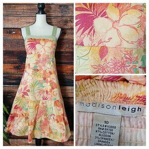 Madison Leigh Dress 10 Smocked Tiered Tropical Floral Padded Adjustable Straps